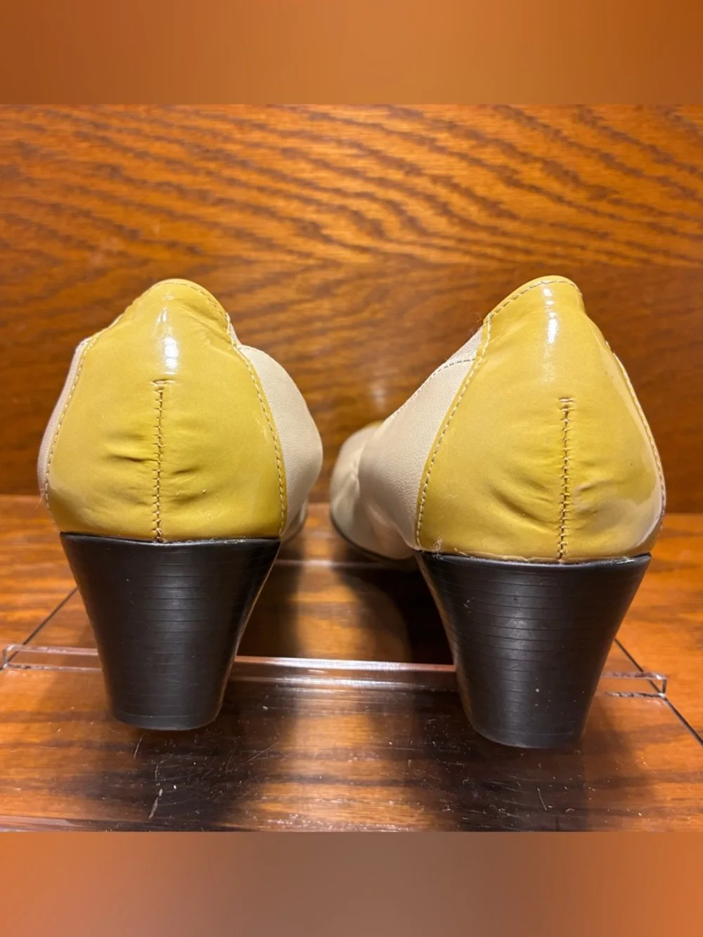 Munro Patent Toe Cap & Heel Accent Gold Leather Pumps USA MADE Size 11